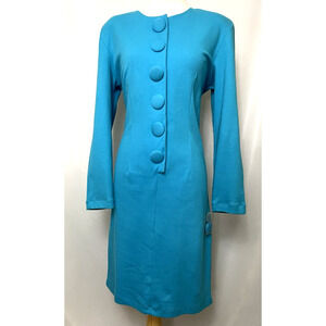 FADS Vtg Women’s Turquoise Dress Large Bottoms long sleeves 100% Cotton Zip